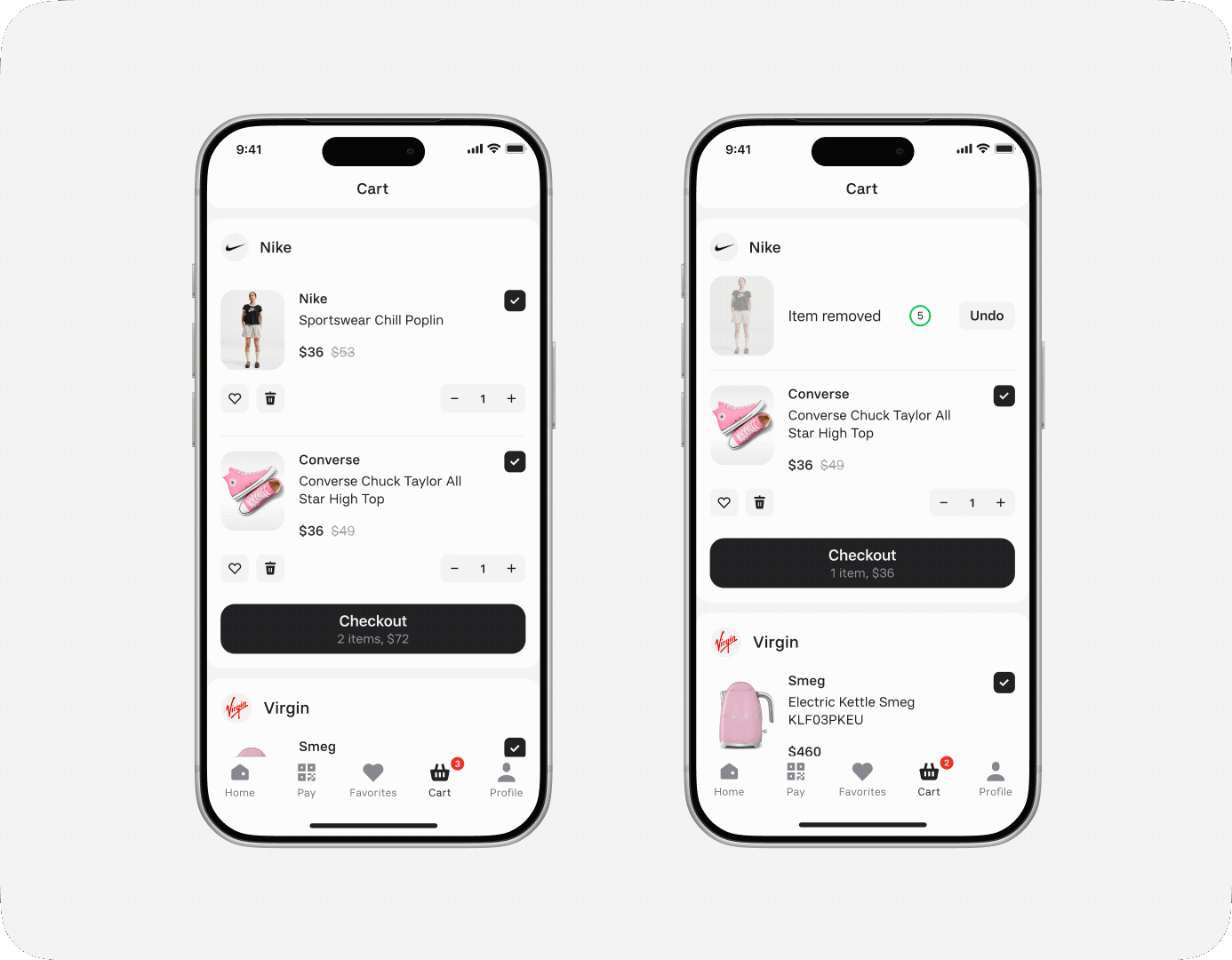 Removing an item with the Undo button