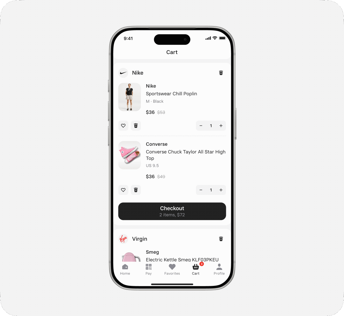 Animation of the single-screen cart option